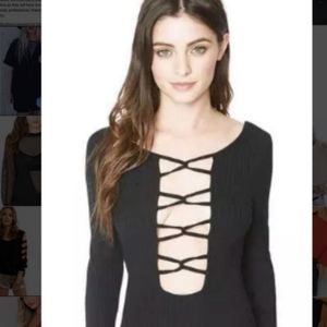 LF Caged Strappy Ribbed Cutout Bodysuit Top